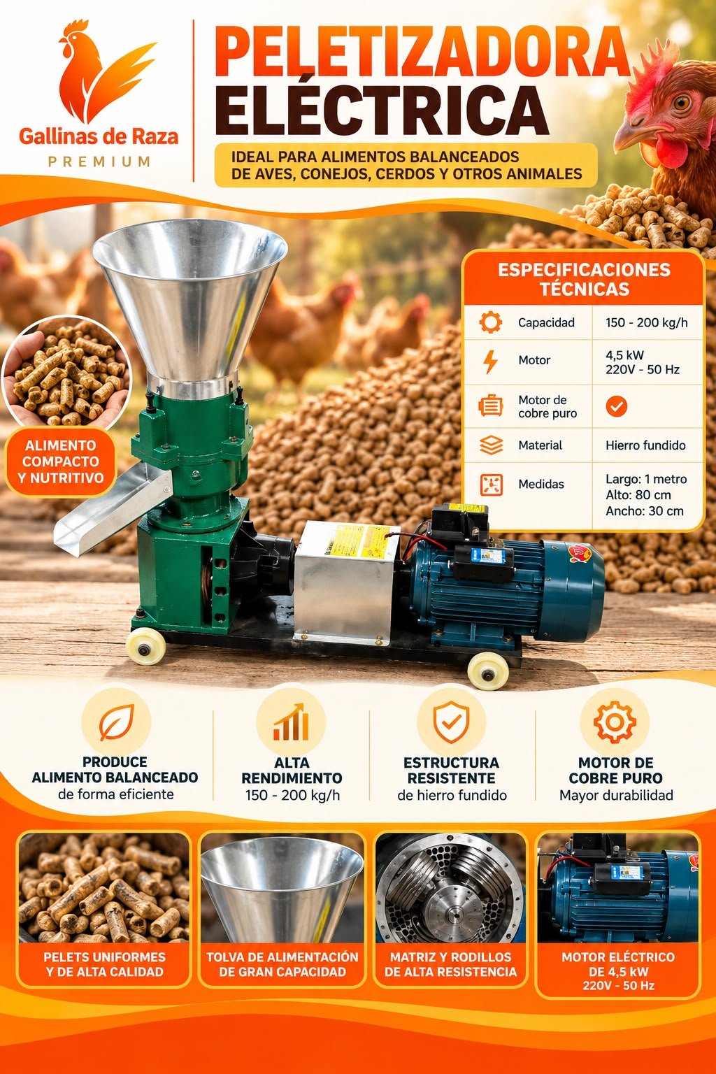 Peletizadora Eléctrica para Alimentos Balanceados